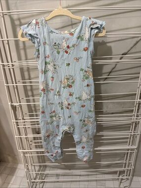 Loulou lollipop Blue Bunny & Strawberry Print Baby Romper 6-12